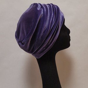 Womens Purple Stretch Velvet Hat, Slounchy Beanie Hat, Soft Hat